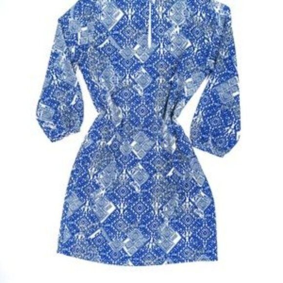 Piperlime Collection BOHO Blue White Abstract Print Pullover Dress Size Small - Picture 2 of 9